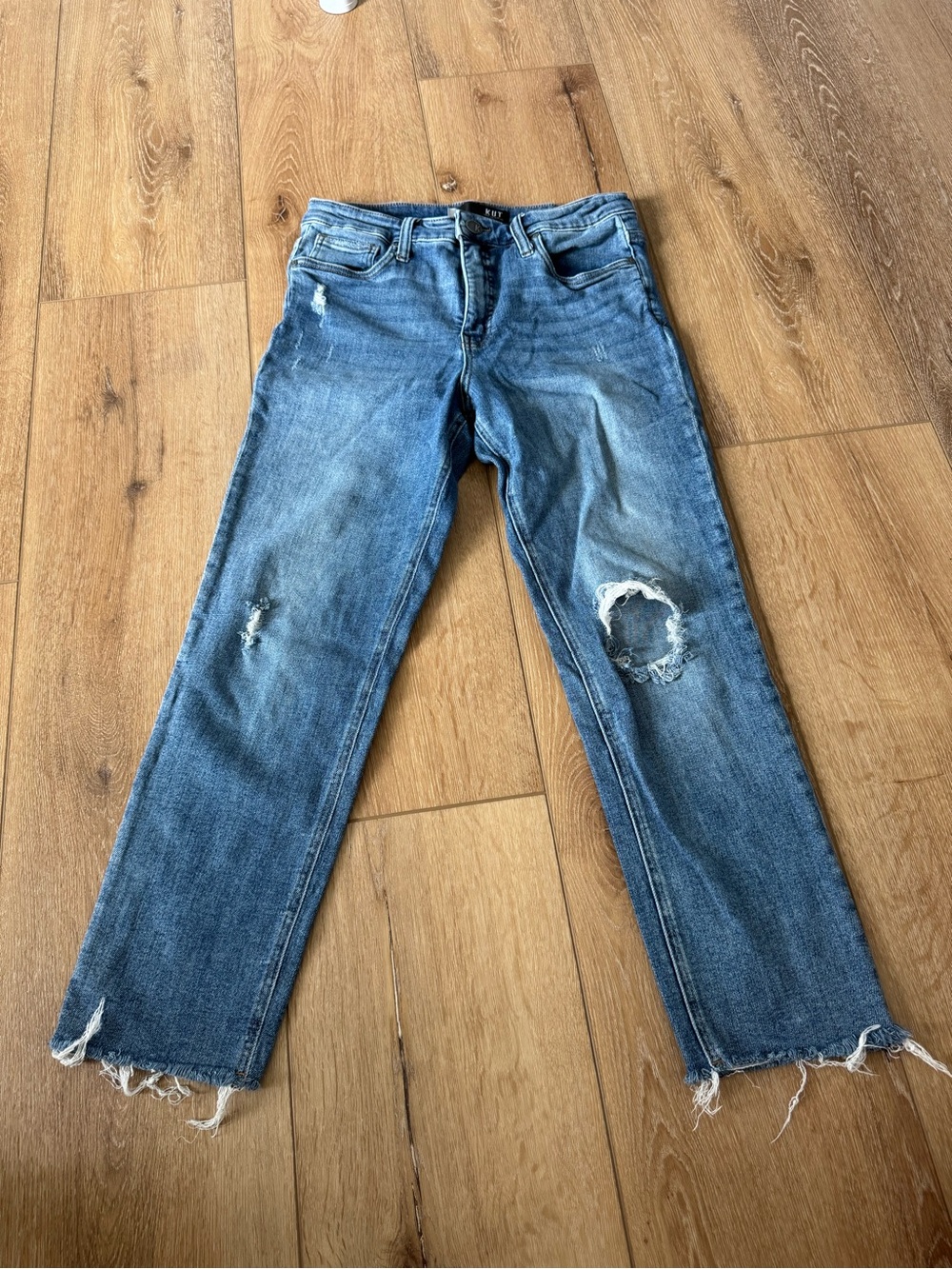 KUT FROM THE KLOTH Jeans Womens Straight Leg 8 Blue Frayed Hem Distressed